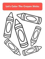 Crayons Coloring Book Page In Letter Page Size. Children Coloring Worksheet. Premium Vector Element.