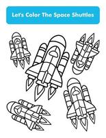 Space Shuttles Coloring Book Page In Letter Page Size. Children Coloring Worksheet. Premium Vector Element.