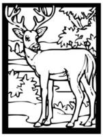 Sketch of a deer on a black and white background in a frame for comics or coloring. vector