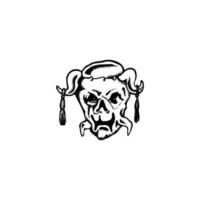 Sketch of a horned human head on a black and white background for a tattoo or icon vector