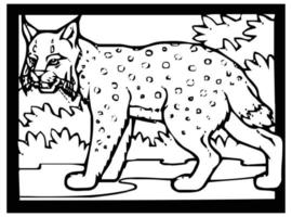 Sketch of a cheetah on a black and white background in a frame for comics or coloring. vector