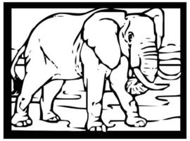 Elephant sketches on black and white background inside frame for comic or coloring. vector