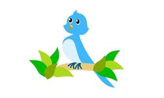 vector illustration of cute blue bird cartoon character singing on the tree branch. It can be used for any business related to kids, happy, joy, nature, wildlife