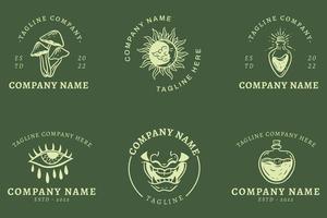 Mystical Logo Minimalist Templates Element Dark Green Pastel. vector