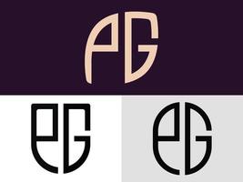 paquete de diseños de logotipo de pg de letras iniciales creativas. vector