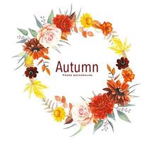 Beautiful autumn frame with yellow and burgundy flowers and dry leaves vector