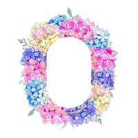 Floral frame with colorful hydrangeas, watercolor vector