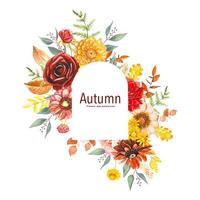 Autumn leaves anf flowers watercolor hand painting frame background vector