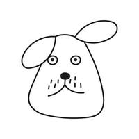 Dog with surprised look in cartoon style on white background. Vector isolated image drawn with black brush for web design or print