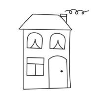 Cute house in style of doodle on white background. Vector isolated image for website or clipart design