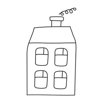 House with four windows in style of doodle on white background. Vector isolated image for use in web design or clipart