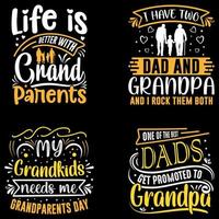 paquete de diseño de camisetas del día de los abuelos, elemento tipográfico, silueta de los abuelos, mejor camiseta del abuelo vector