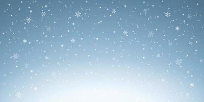 Vector illustration with Falling Snow down on blue sky background of the Merry Christmas and Happy New Year