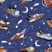 Hand drawn retro space crafts seamless pattern. Perfect for textile, wallpaper or print design. vector