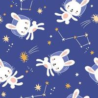 Hand drawn cute space rabbits seamless pattern. Perfect for textile, wallpaper or print design. vector