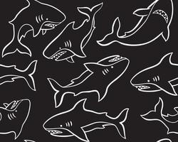 Hand drawn seamless pattern with cute sharks on blue background.  Perfect for fabric, wallpaper or wrapping paper. vector