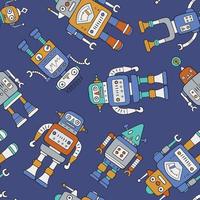 Seamless pattern with cute colourful vintage robots. Perfect for textile, wallpaper or print design.
