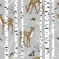 Seamless vector pattern with cute deer and birch forest. Perfect for textile, wallpaper or print design.