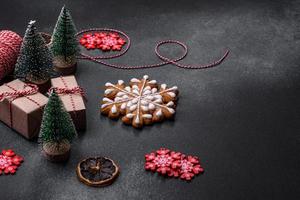 Delicious gingerbread cookies with honey, ginger and cinnamon. Winter composition photo