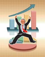 Illustration of Businessman jumping with business graphs background vector