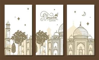 Ramadan Kareem Banner Poster Traditional Islamic Holiday Postcard Design Website Pages Vector Illustration