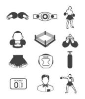 Black and white Boxing icons collection vector