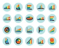 conjunto de iconos de gráficos de negocios planos modernos vector