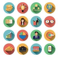 Modern flat business circle icons set with long shadow effect vector