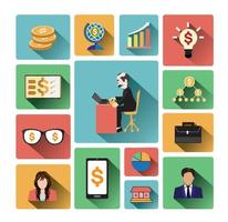 Modern flat business icons set with long shadow effect vector