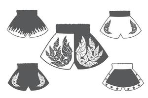 conjunto de pantalones cortos de boxeo tailandés en blanco y negro vector