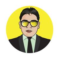 Illustration of Businessman with glasses visible gold coin and bullion vector