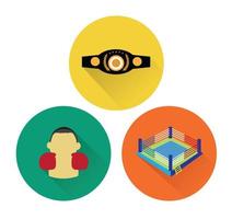 Three boxing icons set with long shadow effect vector