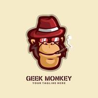 Cool monkey wearing hat and glasses cartoon mascot logo design illustration vector