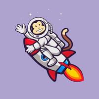 mono en cohete caricatura mascota logo diseño ilustración vector