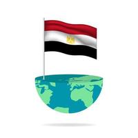Egypt flag pole on globe. Flag waving around the world. Easy editing and vector in groups. National flag vector illustration on white background.