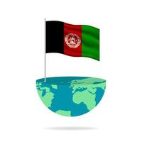 Afghanistan flag pole on globe. Flag waving around the world. Easy editing and vector in groups. National flag vector illustration on white background.