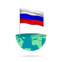 Russia flag pole on globe. Flag waving around the world. Easy editing and vector in groups. National flag vector illustration on white background.