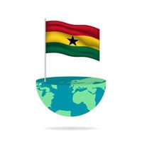 Ghana flag pole on globe. Flag waving around the world. Easy editing and vector in groups. National flag vector illustration on white background.