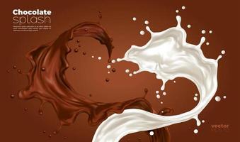 Milk and chocolate splash swirls and flow, vector