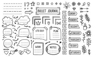 Bullet journal, doodle diary elements, stickers vector
