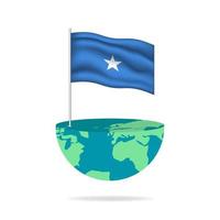 Somalia flag pole on globe. Flag waving around the world. Easy editing and vector in groups. National flag vector illustration on white background.