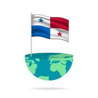 Panama flag pole on globe. Flag waving around the world. Easy editing and vector in groups. National flag vector illustration on white background.