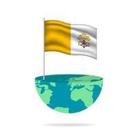 Vatican City flag pole on globe. Flag waving around the world. Easy editing and vector in groups. National flag vector illustration on white background.