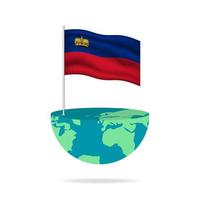 Liechtenstein flag pole on globe. Flag waving around the world. Easy editing and vector in groups. National flag vector illustration on white background.