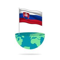 Slovakia flag pole on globe. Flag waving around the world. Easy editing and vector in groups. National flag vector illustration on white background.