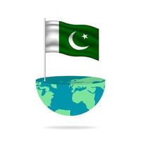 Pakistan flag pole on globe. Flag waving around the world. Easy editing and vector in groups. National flag vector illustration on white background