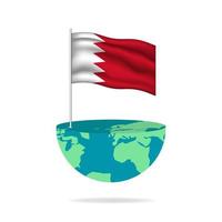 Bahrain flag pole on globe. Flag waving around the world. Easy editing and vector in groups. National flag vector illustration on white background.