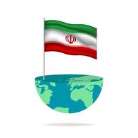 Iran flag pole on globe. Flag waving around the world. Easy editing and vector in groups. National flag vector illustration on white background.