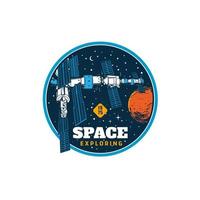 Orbital station in space retro icon or emblem vector