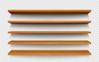 Wooden store shelf, realistic 3d vector wood rack